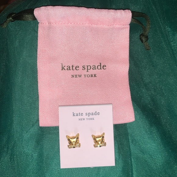NEW KATE SPADE “SO FOXY” GOLD FOX STUD EARRINGS w/PINK DUSTBAG - Picture 2 of 14